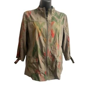 Chico's Zenergy Full Zip Utility Olive Green Jacket Boho Sz 0P